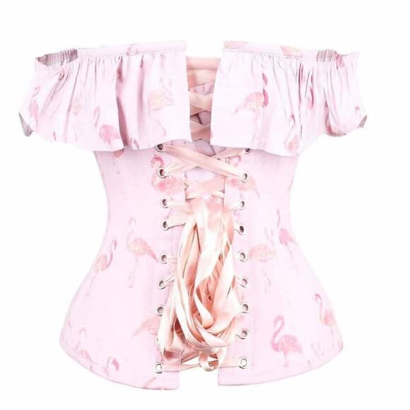 EU Steel Boned Corset Top Pink Flamingo Statement Lace Up NWT Various Sizes - Picture 6 of 12